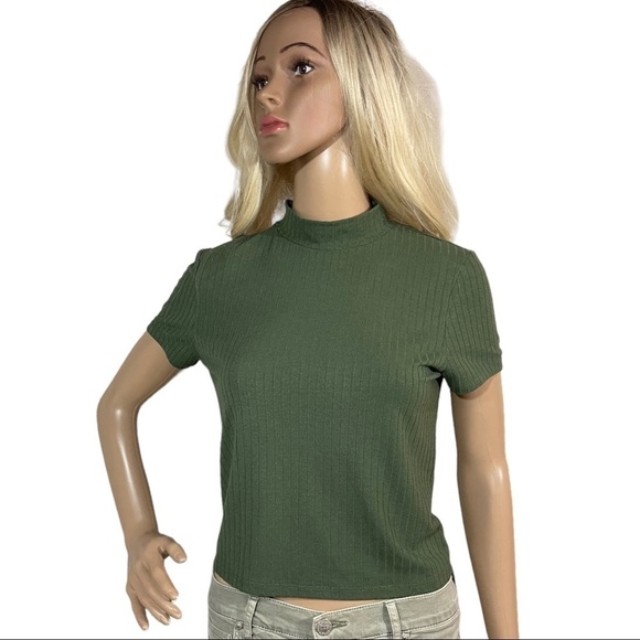 No boundaries olive green ribbed mock turtle neck top - Picture 1 of 7